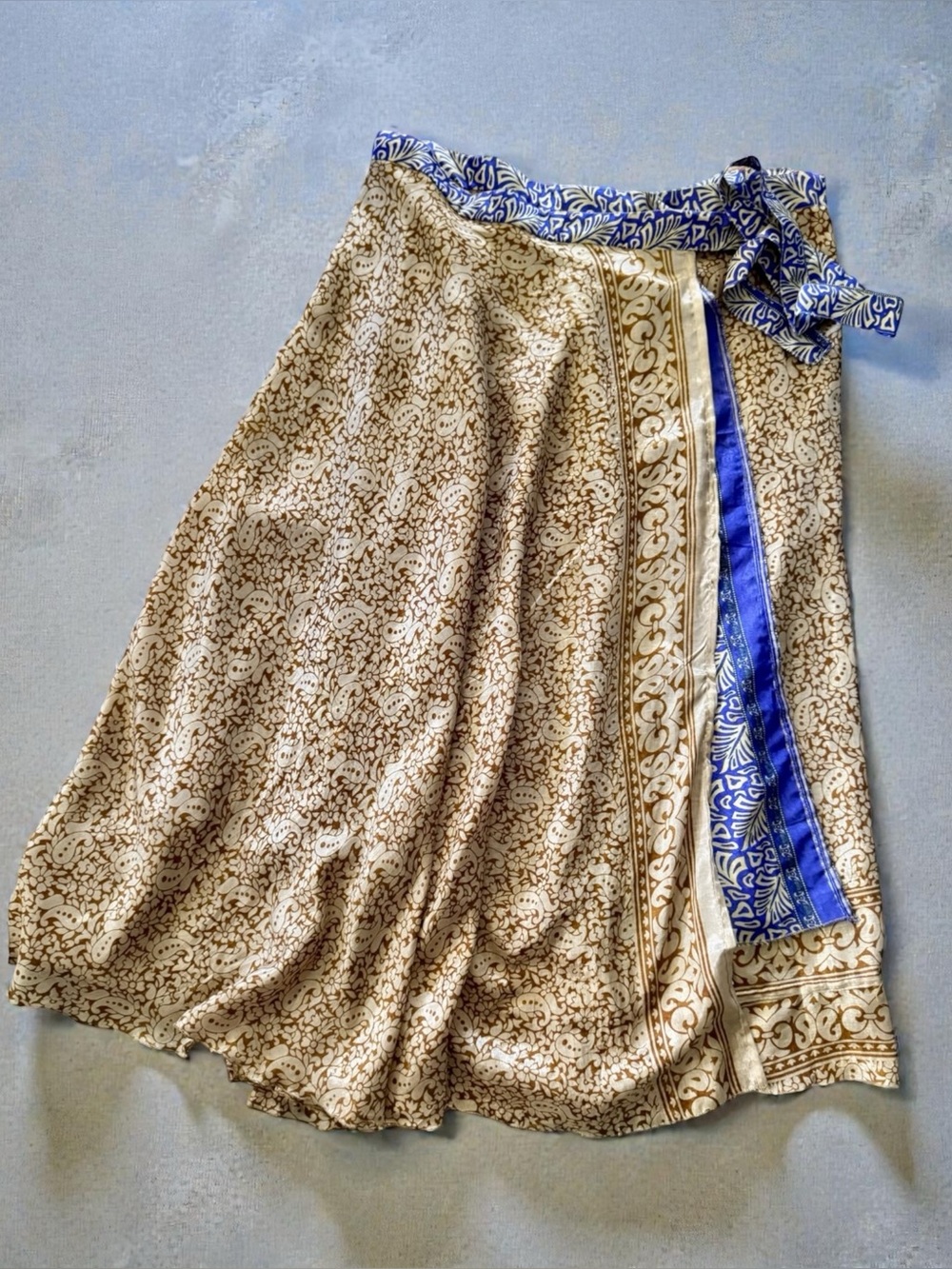 Wevez Silk Wrap Skirt Reversible Midi XL Boho Purple Brown Floral Paisley EUC